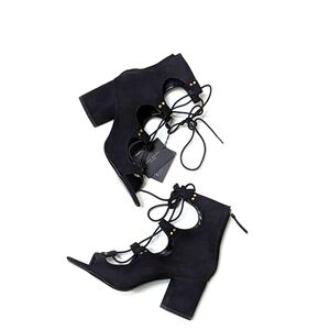Zara Black Leather Lace up Heels Size 6